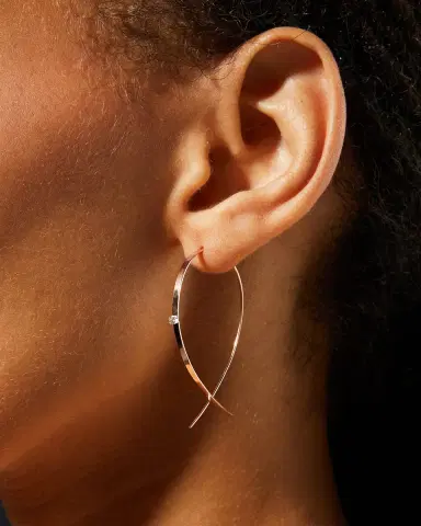 LANA 14K Gold Small Flat Diamond Hoop Earrings | Thumbnail 2