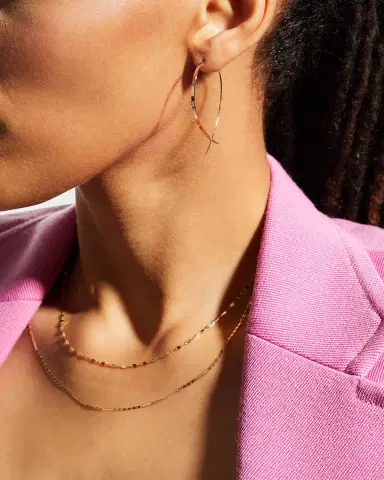 LANA 14K Gold Small Flat Diamond Hoop Earrings | Thumbnail 5