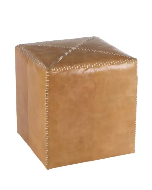 Jamie Young Small Buff Leather Ottoman
