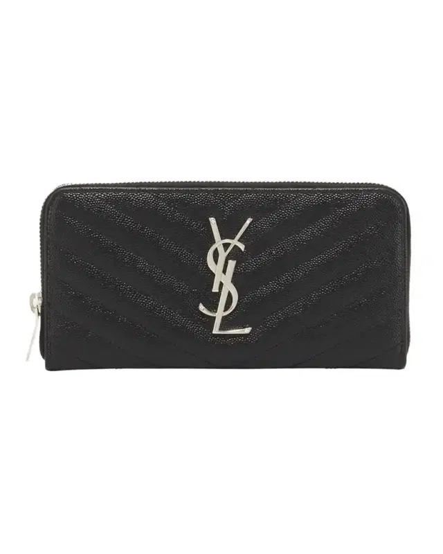Saint Laurent YSL Monogram Large Zip Wallet in Grained Leather