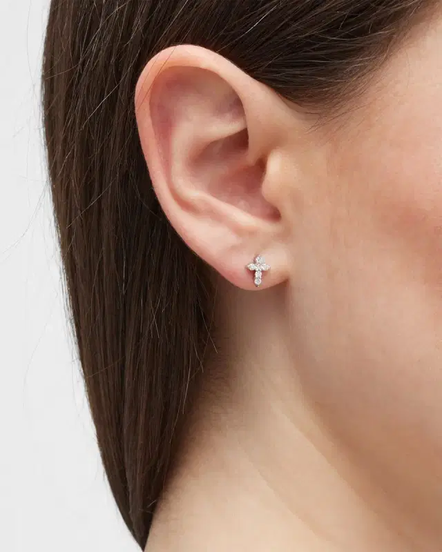 Mini Diamond Cross Stud Earrings