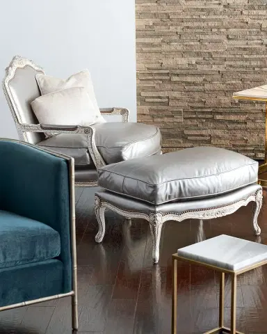 Old Hickory Tannery Silver Leather Bergere Ottoman | Thumbnail 4 Old Hickory Tannery Silver Leather Bergere Ottoman | Thumbnail 4