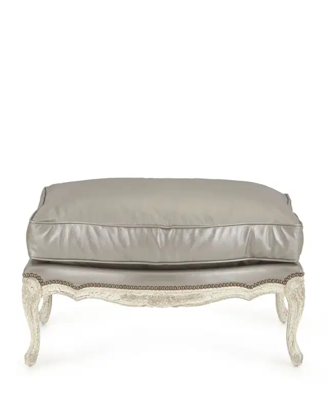 Old Hickory Tannery Silver Leather Bergere Ottoman