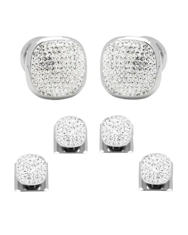 White Preciosa Pave Cuff Links Stud Set
