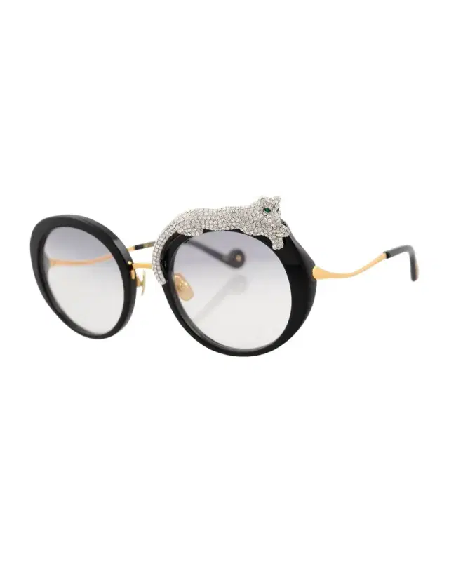 Anna-Karin Karlsson Rose et la Roue Round Crystal-Embellished Leopard Sunglasses