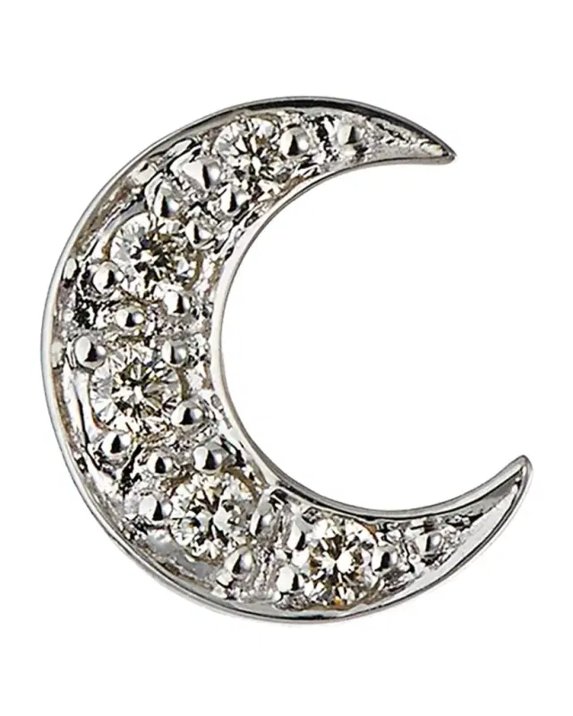 14k Pave Diamond Crescent Moon Single Stud Earring
