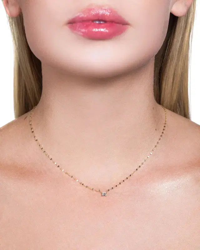 14K Gold Emerald-Cut Diamond Pendant Necklace