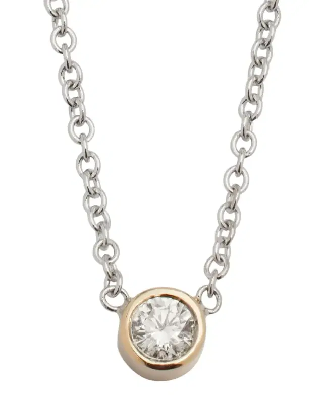 14K White Gold 0.10ct Bezel Diamond Necklace, 16-18"L
