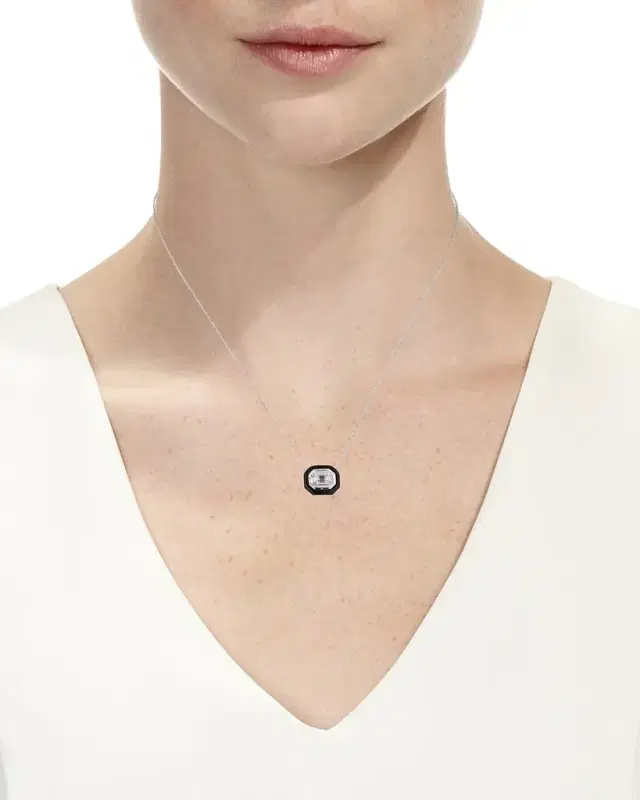 18k White Gold Oui Diamond & Enamel Necklace