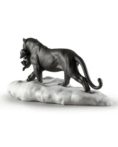 Lladro Black Panther with Cub Figurine | Thumbnail 2