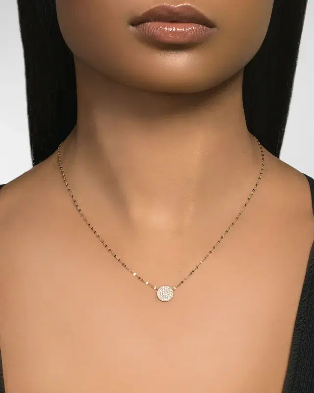 14K Gold Diamond Pave Disc Pendant Necklace