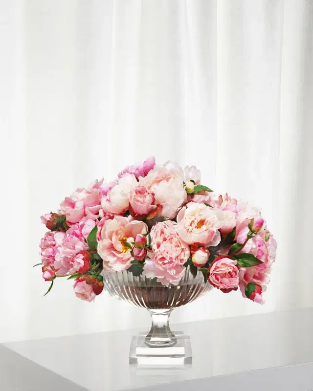 Winward Home Mix Peony in Large Stripe Cut Bowl