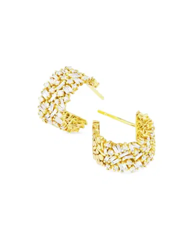 Suzanne Kalan 18k White Gold Diamond Huggie Hoop Earrings | Thumbnail 1 Suzanne Kalan 18k White Gold Diamond Huggie Hoop Earrings | Thumbnail 1