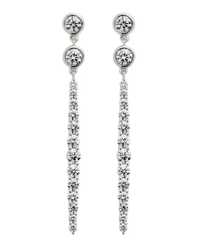 18K White Gold Diamond Drop Earrings, 2.06tcw, 1.75" drop