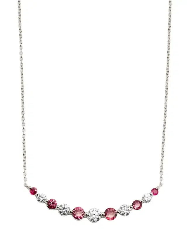 18K White Gold Round Ruby and Round Diamond GH/SI1 Smily Necklace, 18"L, 1.13tcw