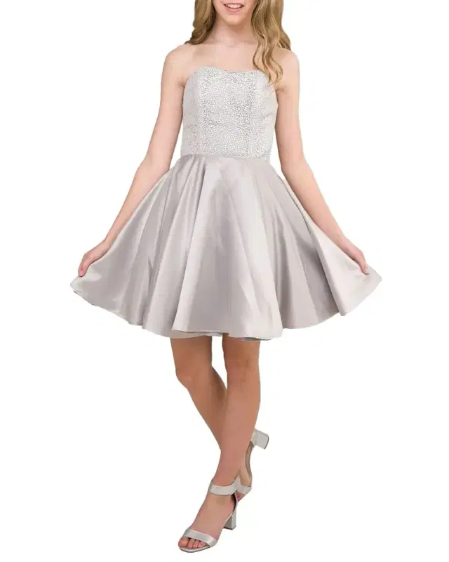 Un Deux Trois Girl 's Strapless Sequin & Satin Party Dress, Size 14-12