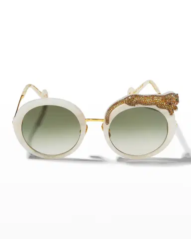 Anna-Karin Karlsson Rose et la Roue Round Crystal-Embellished Leopard Sunglasses | Thumbnail 2