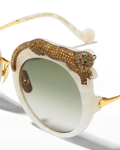 Anna-Karin Karlsson Rose et la Roue Round Crystal-Embellished Leopard Sunglasses | Thumbnail 3