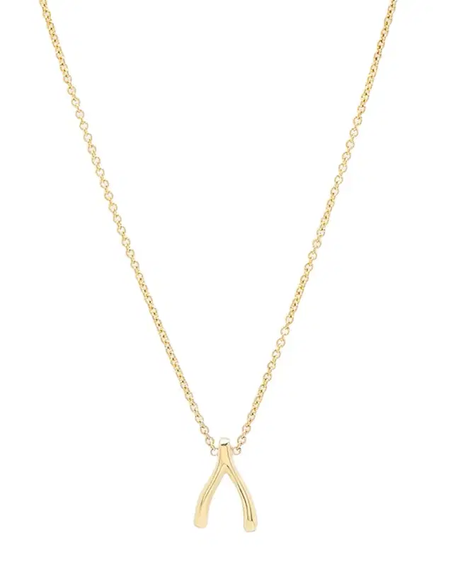 18k Yellow Gold Mini Wishbone Pendant Necklace on 14k Chain