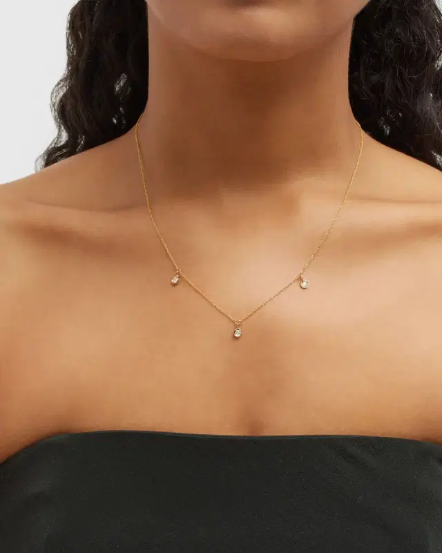 18k 3-Diamond Dangle Necklace