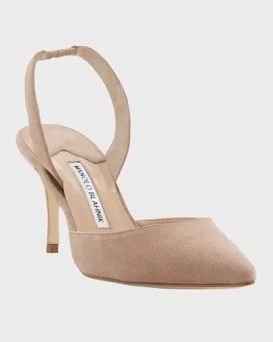 Manolo Blahnik Carolyne Suede Mid-Heel Slingback Pump | Thumbnail 2 Manolo Blahnik Carolyne Suede Mid-Heel Slingback Pump | Thumbnail 2