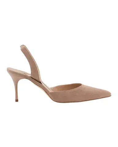 Manolo Blahnik Carolyne Suede Mid-Heel Slingback Pump | Thumbnail 1 Manolo Blahnik Carolyne Suede Mid-Heel Slingback Pump | Thumbnail 1