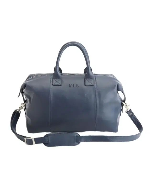 ROYCE New York Monogrammed Leather Overnight Duffel Bag