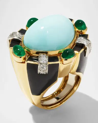 David Webb Turquoise, Emerald and Diamond Ring, Size 6.5 | Thumbnail 2 David Webb Turquoise, Emerald and Diamond Ring, Size 6.5 | Thumbnail 2