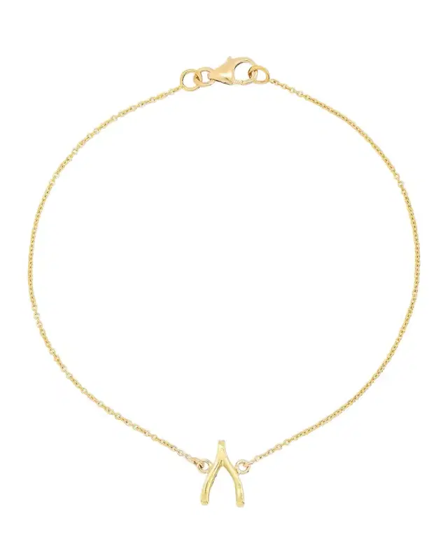 18k Gold Mini Wishbone Chain Bracelet on a 14k Chain