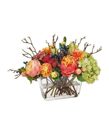 Winward Home Mix Fall Hydrangea & Rose in Flair Vase | Thumbnail 1