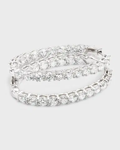 Neiman Marcus Diamonds 18K White Gold Round Diamond Oval Hoop Earrings, 14 ct., 0.75"L | Thumbnail 2