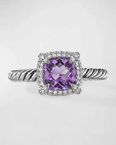 David Yurman Petite Chatelaine Pave Bezel Ring with Gemstone and Diamonds in Silver | Thumbnail 2
