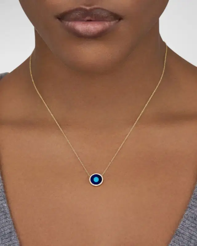 18k Gold Inlay Diamond Evil Eye Pendant Necklace