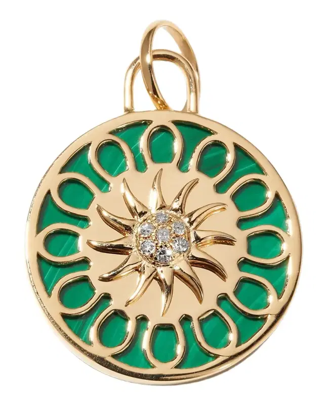 14K Gold Malachite & Diamond Sun Pendant