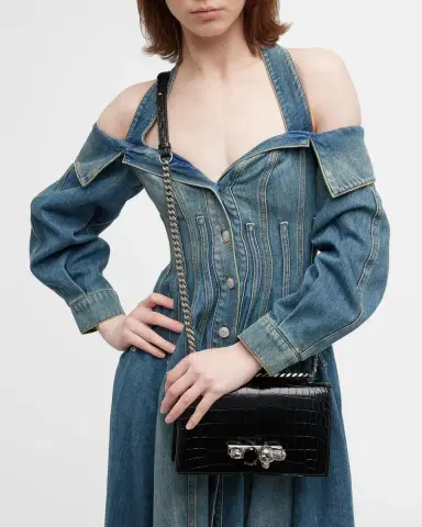 Alexander McQueen Shiny Croc-Embossed Jeweled Shoulder Bag | Thumbnail 2 Alexander McQueen Shiny Croc-Embossed Jeweled Shoulder Bag | Thumbnail 2