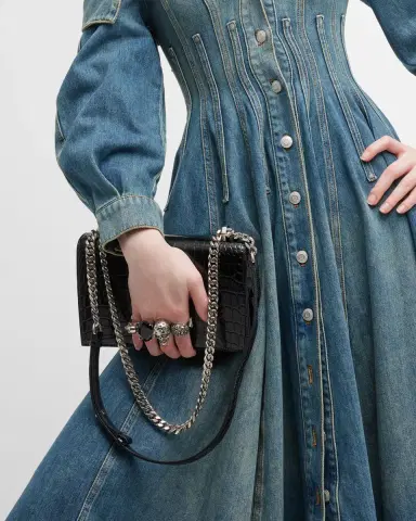 Alexander McQueen Shiny Croc-Embossed Jeweled Shoulder Bag | Thumbnail 4 Alexander McQueen Shiny Croc-Embossed Jeweled Shoulder Bag | Thumbnail 4