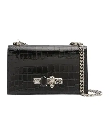 Alexander McQueen Shiny Croc-Embossed Jeweled Shoulder Bag | Thumbnail 1 Alexander McQueen Shiny Croc-Embossed Jeweled Shoulder Bag | Thumbnail 1
