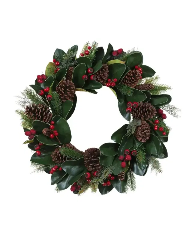 Winward Home Christmas Magnolia with Berry Cone Wreath