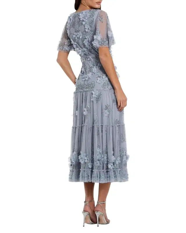 Mac Duggal Floral Embellished Tiered Midi-Dress
