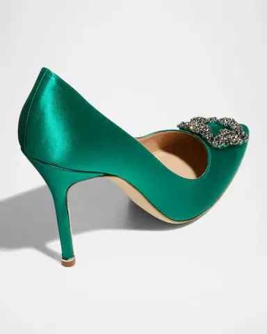 Manolo Blahnik Hangisi Satin Crystal-Buckle Pumps | Thumbnail 2