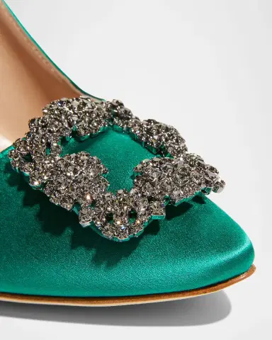 Manolo Blahnik Hangisi Satin Crystal-Buckle Pumps | Thumbnail 3