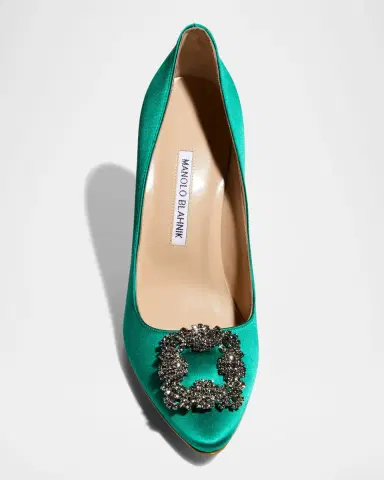 Manolo Blahnik Hangisi Satin Crystal-Buckle Pumps | Thumbnail 4