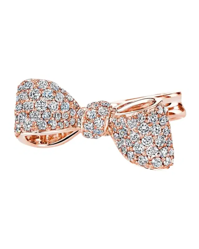 18K Rose Gold Small White Diamond Knot and Top Bow Ring