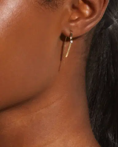 LANA 14K Gold Small Flat Forward Facing Hooked On Hoop Earrings with Diamonds | Thumbnail 2