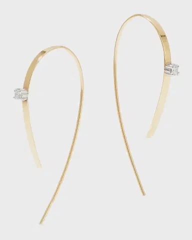 LANA 14K Gold Small Flat Forward Facing Hooked On Hoop Earrings with Diamonds | Thumbnail 3