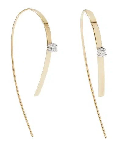 LANA 14K Gold Small Flat Forward Facing Hooked On Hoop Earrings with Diamonds | Thumbnail 1
