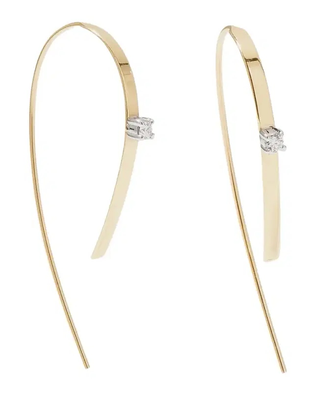 14K Gold Small Flat Forward Facing Hooked On Hoop Earrings with Diamonds 14K Gold Small Flat Forward Facing Hooked On Hoop Earrings with Diamonds
