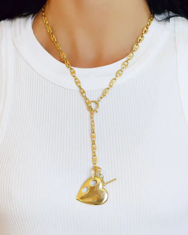 Yellow Gold Anchored Heart Charm with Diamonds