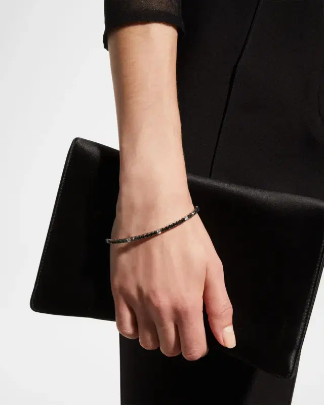 18K White Gold Stretch Tennis Bracelet with Black and White Diamonds