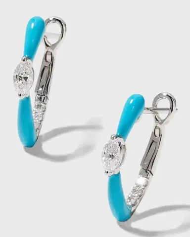 Frederic Sage White Gold Marquise Center and Turquoise Enamel Hoop Earrings | Thumbnail 2 Frederic Sage White Gold Marquise Center and Turquoise Enamel Hoop Earrings | Thumbnail 2